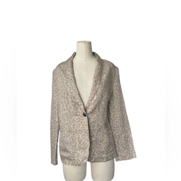Raquel Allegra Leopard Print Linen / Silk Blazer - Size 0 / XS - Picture 4 of 6